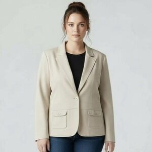 Parisian Signature Blazer Women's 18W Beige Single Button Plus Size Jacket